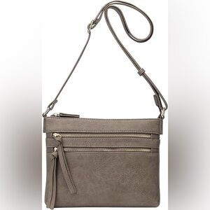 B BRENTANO Vegan Multi-Zipper Crossbody Handbag Purse with Tassel Accents